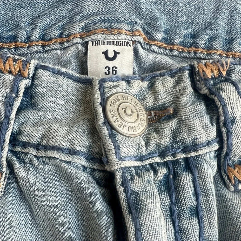 True Religion Athletic Geno Relaxed Slim Blue Straight Jeans Distressed